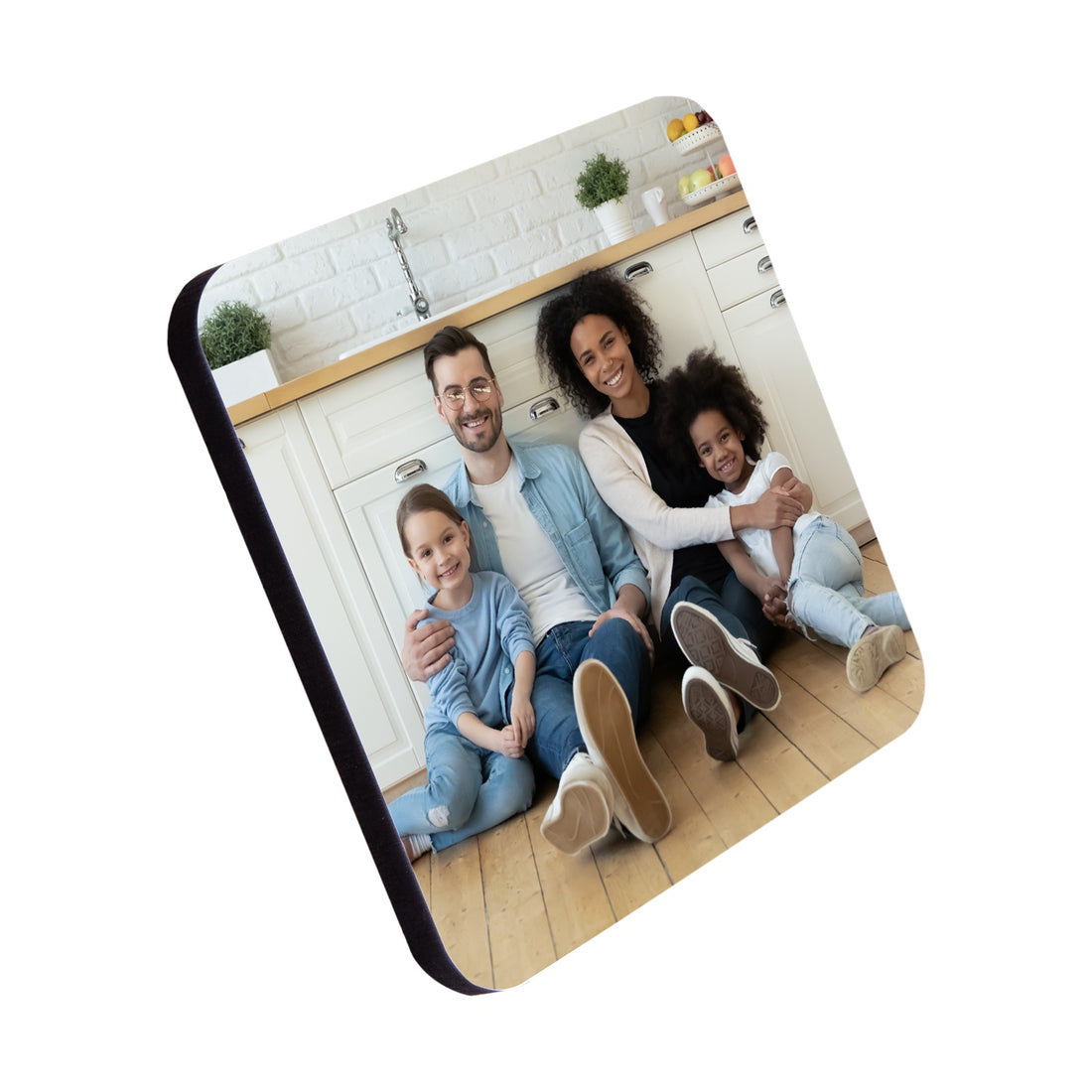 Unisub THB Coaster - Square w/Cork Back, Gloss White, 3.78" x 3.78" x 0.267 " (Case/24)